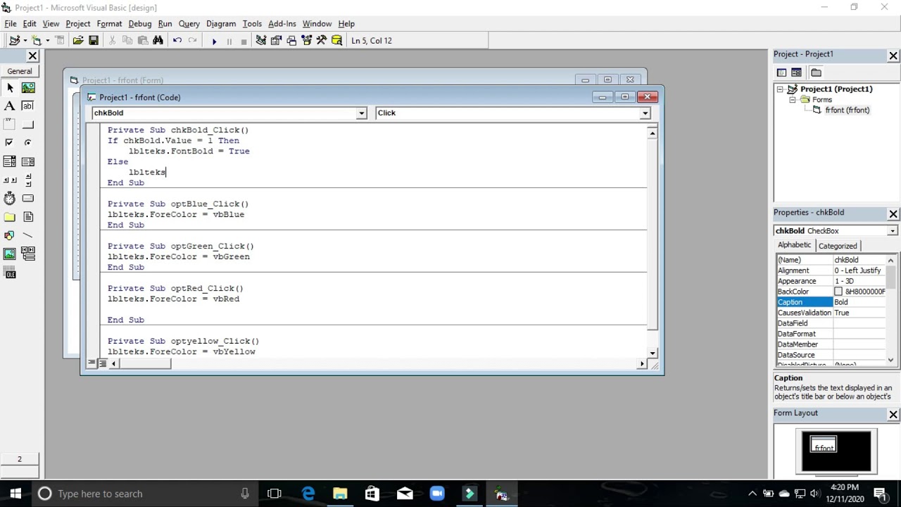 visual basic 6.0 font color dan font style - YouTube