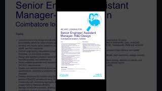 Senior engineer/ Assistant Manager R&D Design #seniorengineer #jobsearch #shortsfeed #shortsviral