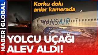 Yolcu Uçağı Pistten Çıktı, Alev Almaya Başladı! Korku Dolu Anlar Böyle Görüntülendi