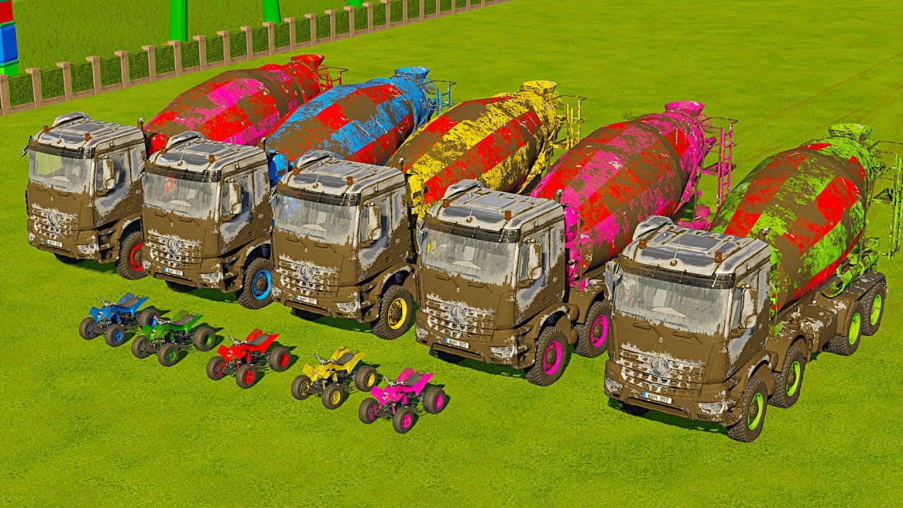 WASHING DIRTY COLOURFUL ATV SPORT BIKE & BIG MIXER TRUCK! - 4K - FS22