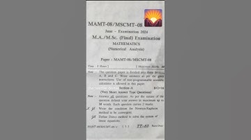 MSCMT08 Jun 2024 paper|VMOU MSC MATH FINAL YEAR JUNE 2024 Paper | #vmou #mscmaths #exam #mscmt08