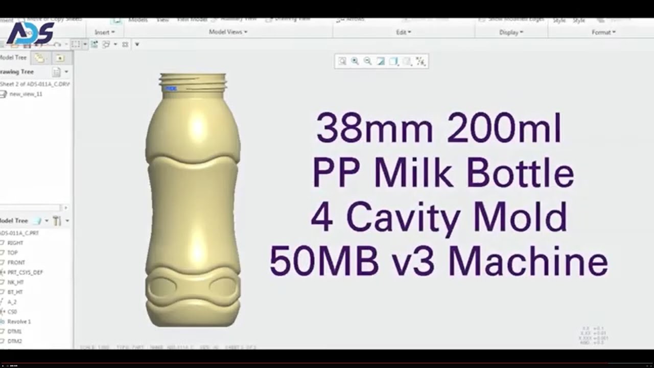 50Mb 38Mm 200Ml Pp Milk Bottle 4 Cavity Mold