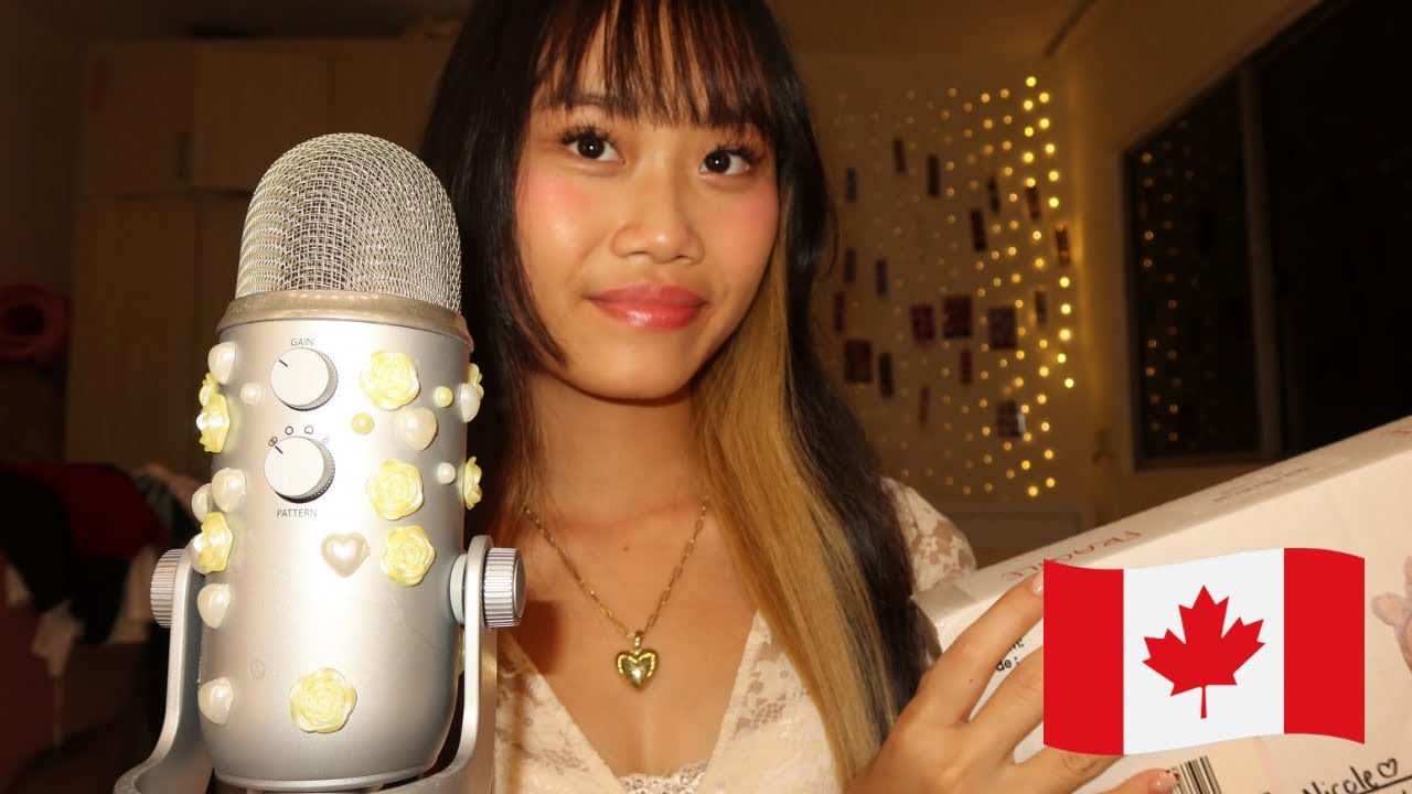 ASMR close whisper ramble 🇨🇦ྀི˚.༘⋆ (care package from canada but it's a year old)