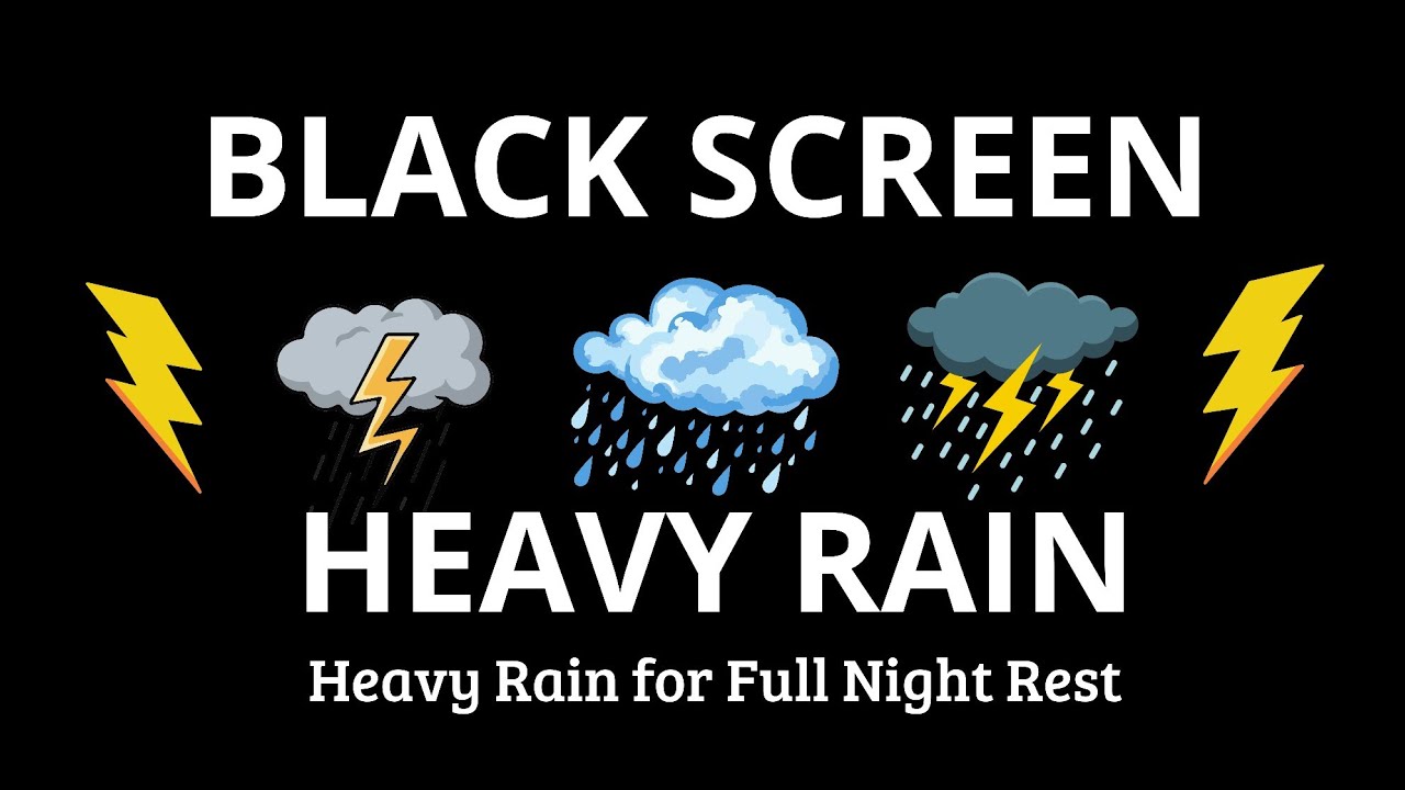 Heavy Rain for Full Night Rest | BLACK SCREEN Rain Sounds All Night