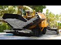 Road Construction Asphalt Paving Work By Finisher Tandem Roller And Dump Trucks
