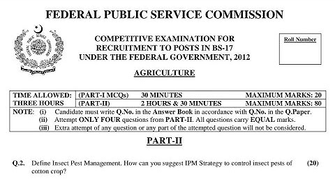 CSS PAST PAPERS - 2012 - AGRICULTURE - OPTIONALLY SUBJECT  (GROUP 5)