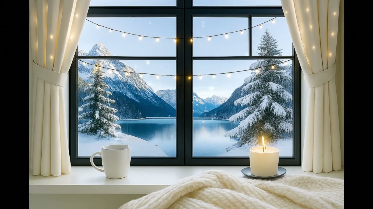 Cozy Winter Window Ambience with Soft Guitar & Worship Instrumentals  Snowfall, Coffee & Calm