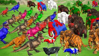 20 Giant Dinosaur vs 20 Zombies Mammoth TRex Attack On Cow cartoon family Animal Epic Battle videos