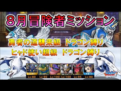 Dqmsl 22年8月冒険者クエストミッション 勇者の道襲来級 ヒャド使い地獄級 ドラゴン縛り Youtube