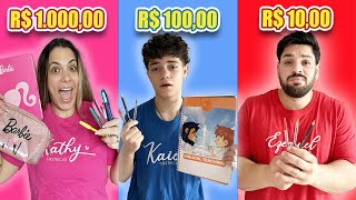 COMPRANDO MATERIAL ESCOLAR 2024 DE 10, 100 E 1000 REAIS! - QUEM FOI MELHOR ? | Kathy Castricini