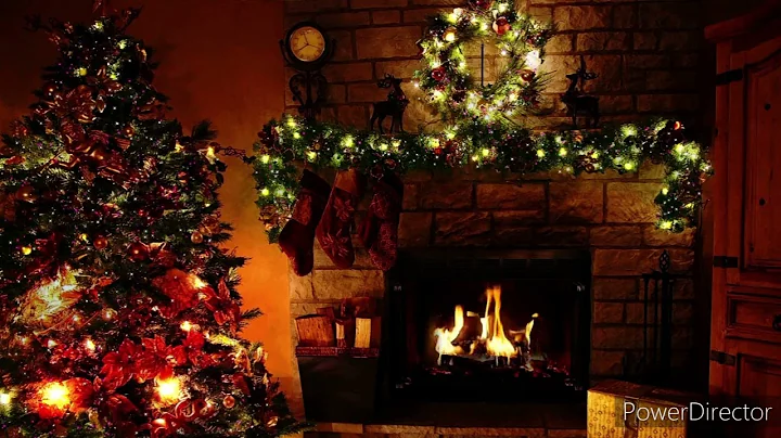 Christmas fireplace background with fire crackling...