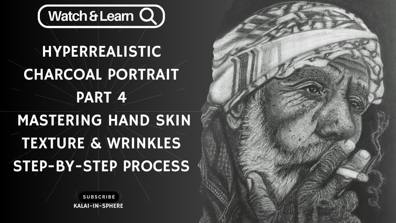 Hyperrealistic Charcoal Drawing – Mastering Hand Skin Texture & Wrinkles | Realism Art Process