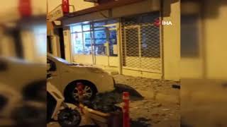 İzmir Buca'da deprem anı kameralara yansıdı: Hasar gören binalardan görüntüler