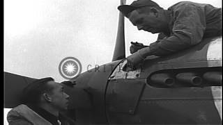 Pilots, of 334th Squadron,USAAF 4th Fighter Group, and their P-51 aircraft in Eng...HD Stock Footage