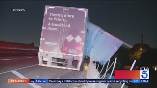 Amazon truck crash on 210 Freeway in Monrovia hospitalizes 2; packages possibly stolen 