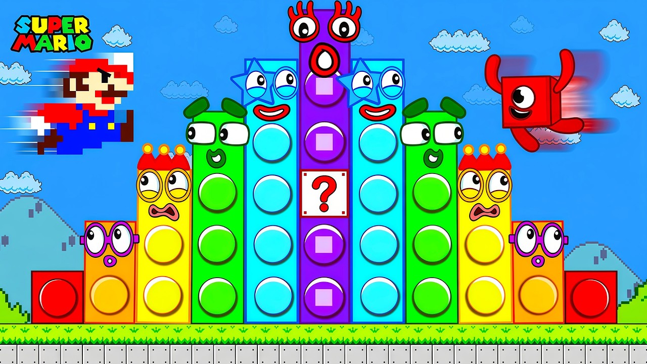 Mario and Numberblocks 1: THE SECRET Giant Numberblocks Mix Level Up Maze | Game Animation