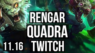 RENGAR vs TWITCH (JUNGLE) | Quadra, Legendary, 1.8M mastery, 22/3/6 | TR Diamond | v11.16