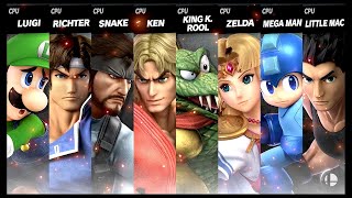 Luigi VS Richter VS Snake VS Ken VS King K. Rool VS Zelda VS Mega Man VS Little Mac Smash Ultimate