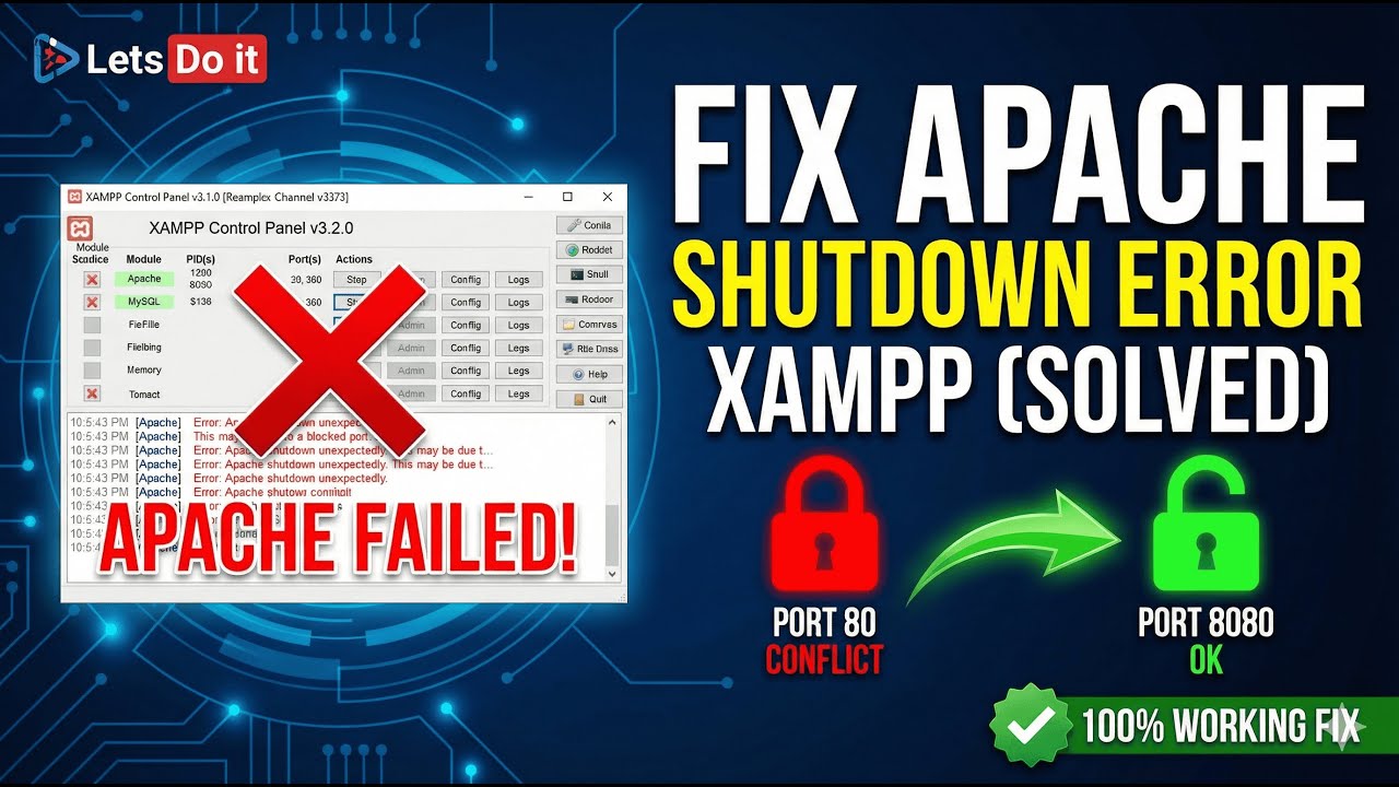 Fix "Error: Apache Shutdown Unexpectedly" in XAMPP (Solved) | Port 80 Conflict