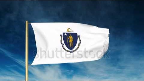 massachusetts flag slider style. Waving in the win with cloud background animation Stock video by