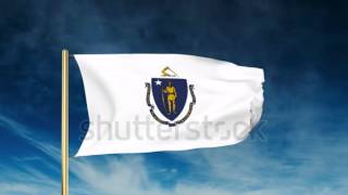 Massachusetts Flag Slider Style. Waving In The Win With Cloud Background Animation Stock Video By