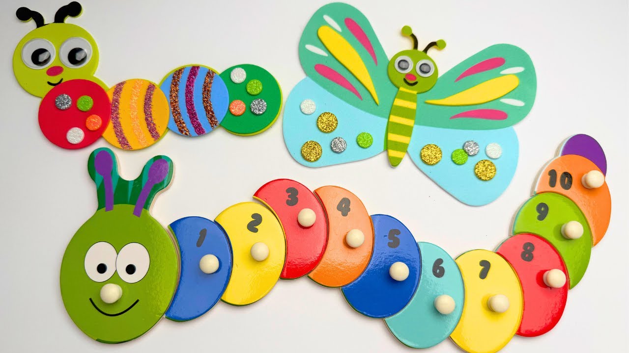 Из гусеницы в бабочку 🐛🦋 | Поделки и пазлы для малышей | Веселые развивающие игры
