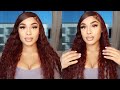 Beautiful Burgundy 99J Curly Lace Frontal Wig Install FT Ali Grace Hair