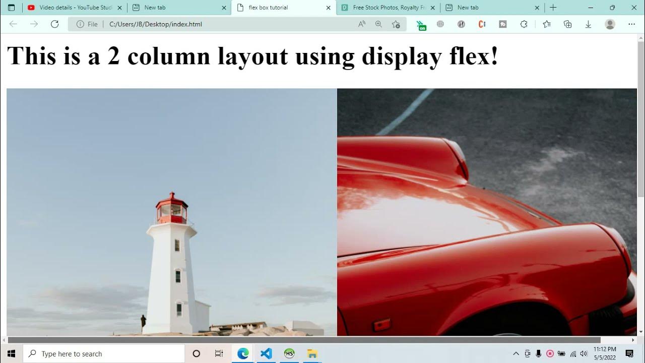 HTML Tutorial - How to create 2 column layout using display flex - YouTube