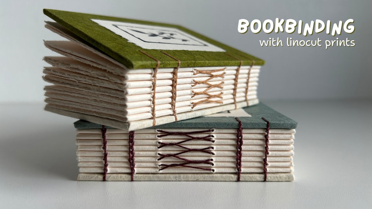 crafting tiny sketchbooks with handmade linocut prints ✿ cozy music and bookbinding