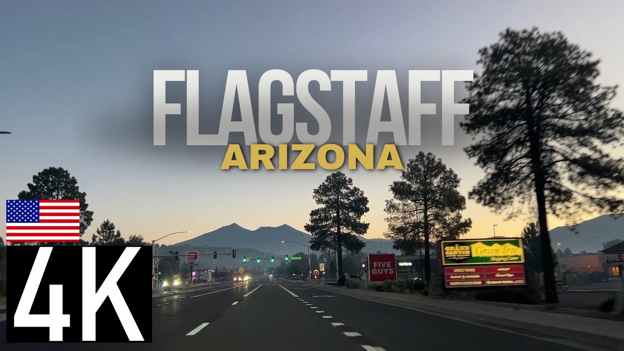 Road Tour – Sunrise Driving POV in Flagstaff Arizona - Downtown Flagstaff AZ