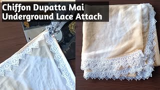 Chiffon Dupatta Mai Underground Lace Attach Karna ka Tarika//Gum Lace Attach//Aiza creations