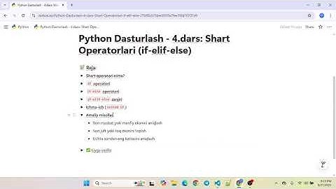 Python Dasturlash - 4.dars: Shart Operatorlari (if-elif-else)