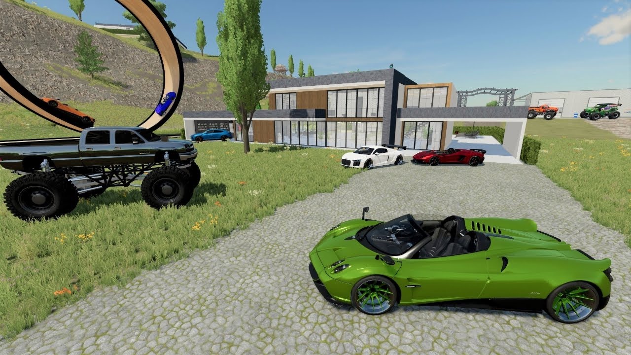 Millionaire buys new Mansion with TONS of Fast cars and Monster Trucks | Farming Simulator 22