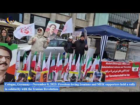 Cologne—November 8, 2023: MEK supporters held a rally in solidarity with the Iranian Revolution.