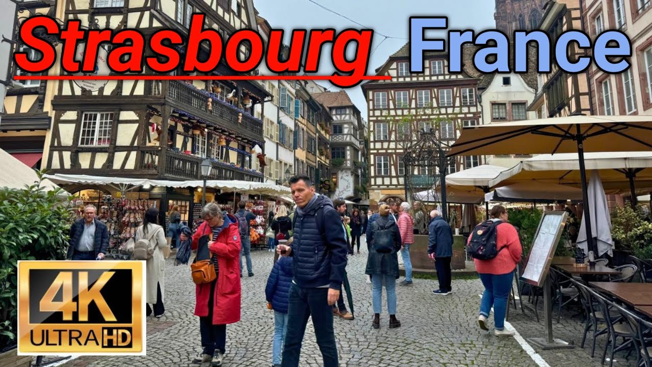 Strasbourg, France walking tour 4K 60ps - with captions. Beautiful city.
