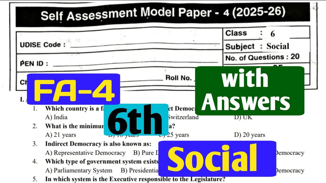AP FA-4 Class 6 Social Model Paper 2025-26 |Social Important Questions with Answers|mdp2