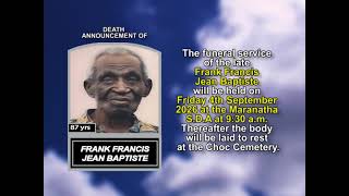Frank Francis Jean Baptiste ~ Short Obituary
