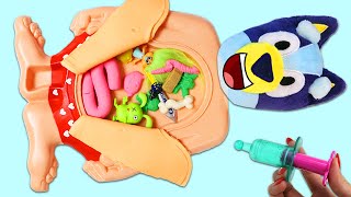 Disney Jr Bluey Toy Ambulance Doctor Checkup Tummy Ache with Play Doh Operation & Doctor Tools