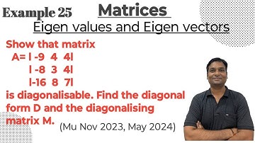Show that matrix  A= l -9  4  4l        l -8  3  4l        l-16  8  7lis diagonalisable. Find diagon