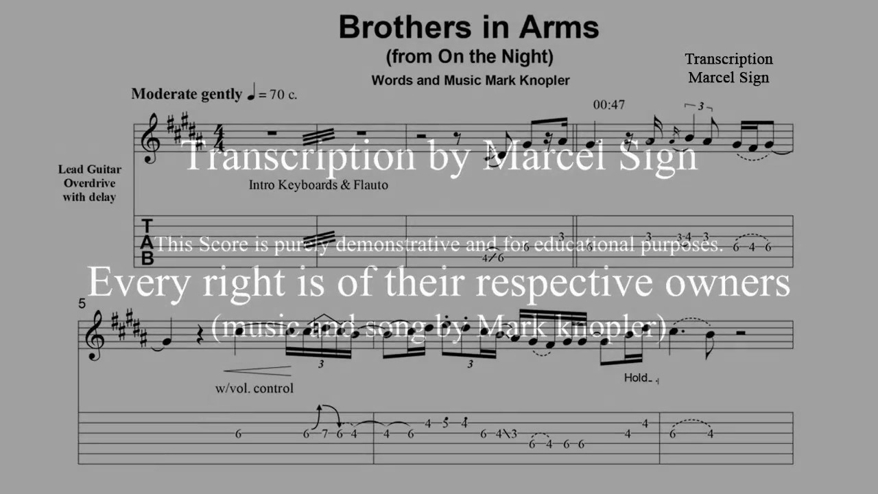 Dire Straits - Brothers In Arms (On the Night - Live) - Guitar Score and Tab  - YouTube