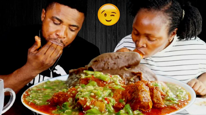 EXTREMELY DELICIOUS OILLESS OKRASOUP AND BROWN FUFU AMALA |AFRICAN FOOD MUKBANG 