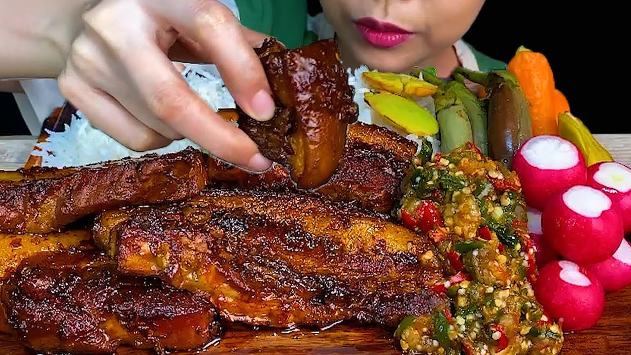SPICY FOOD||Braised Pork Belly, Spicy Chili Sauce & White Rice * MUKBANG SOUNDS *