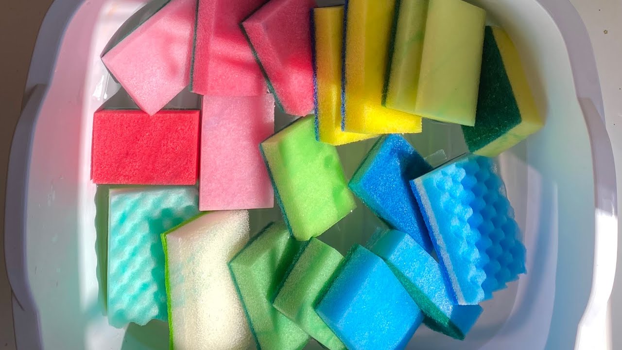 ASMR soapy bulk kitchen sponge squeezing + ripping - 3000 subs celebration 🎉