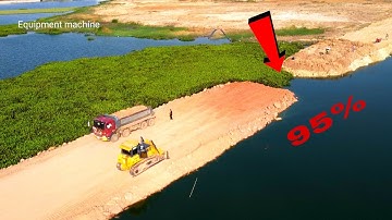 Great Road construction Dump truck Transport soil Land Filling up Making New Road with Dozer working