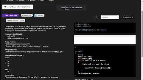Today Skillrack Daily Challenge Program-Diagonal Elements -Pointer -(Program id-8525)-27/3/23 in #c