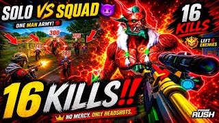 SOLO vs SQUAD = 16 KILLS 😱 Oni Warrior character | Prime Rush #Primerush 