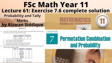 FSc Math Part 1 Lecture 61 Exercise 7.6 complete solution | eLabRary | Probability and Tally Marks