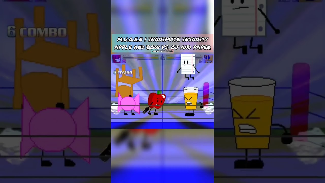 Apple & Bow VS. OJ & Paper (Inanimate Insanity) | M.U.G.E.N 
