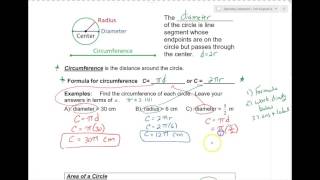 Class Notes of Unit 9 Lesson 4 Area of Circles