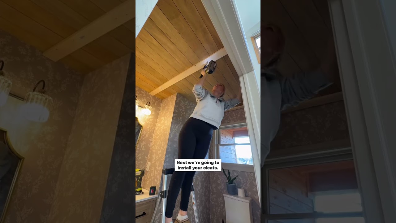 Wood Ceiling Feature with Faux Beams 😍 